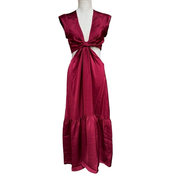Jason Wu Womens‎ Red Satin Cutout Front Knot Maxi Dress Size M New! - Picture 1 of 13